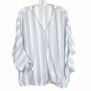 1X Womens Top Striped Lightweight 3/4 Tie-Sleeve Blouse by Dear Grace